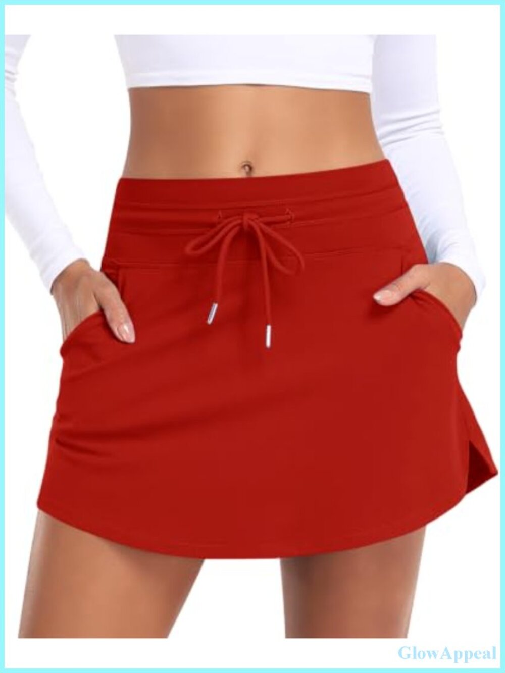 Women's High Waisted Skort with Drawstring, 4 Pockets, Built-in Shorts for